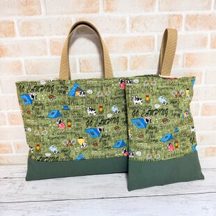 1点限定☆クロスステッチ刺繍：働く車☆レッスンバッグとくつ入れの