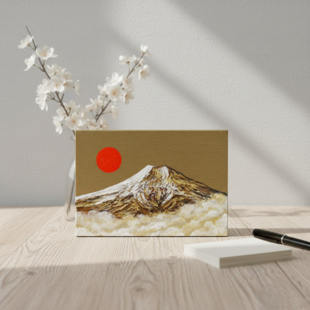 黄金に輝く富士山｜油絵ミニ絵画｜開運・金運アップの縁起物プチアート