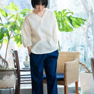 wafu】裾ギュンリネンパンツ 裾がすぼまってるパンツ 男女兼用 やや
