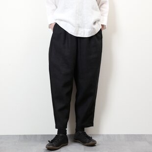 上質リネン　エッグパンツ　厚手　黒　ハンドメイド 厚手 リネン100】イージーパンツ ストレート◇生成り ウィンターリネン