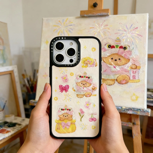 iPhoneケース 牛毛皮ハラコ スポット柄 /ホワイト×ゴールド 〖受注制作