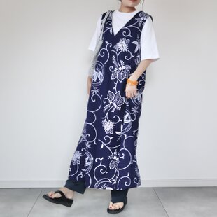 6Y39-⑤浴衣リメイク　ワンピース　ロング　ハンドメイド優雅Aライン　新品反物 着物リメイク○浴衣のAラインワンピース・後ろあき（ヤツデ・M