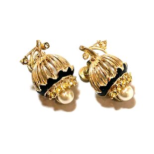80s France 「Karl Lagerfeld」 Vintage Gold Tone Design Earrings