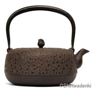 南部鉄器 鉄瓶 岩戸賢一郎作 平丸小肌1.2L 内面漆焼付・酸化被膜仕上