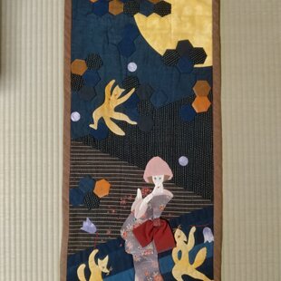 藍のタペストリー　藍染　濃紺 のれん 藍染め絞りのれん 縞ぼかし 絞り ロング丈 藍染め 藍色 絞り