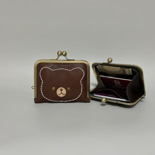 姫路レザーくまちゃんがま口財布◇黒 コンパクト財布 革財布 | iichi