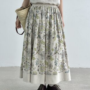 コットンリネン 全12色◇ワッシャー加工 ギャザースカート ハーフ
