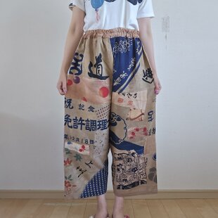 着物リメイク 古布 手作り 雪ん子絣 縞 半纏など 絣パッチワーク