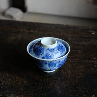 蕎麦猪口 5ケ 染付 向付 線画 古伊万里 窯傷 松竹梅 花文様 古伊万里 染付 松竹梅図案文 そば猪口 1客 明治時代 個体B | iichi