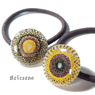 金沢リネンブルーの実花リーフ刺繍リボンヘアゴム♡ハンドメイド