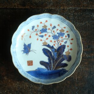 古伊万里 染付白抜き花鳥文輪花小皿 江戸後期 E1710B | iichi 日々の