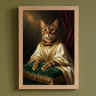 猫（ベンガル）のルネサンス風肖像画 油絵風アートA4額装インテリア