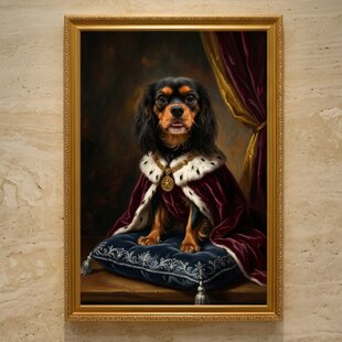 犬（ビションフリーゼ）の花に囲まれた油絵風アート A3額装インテリア