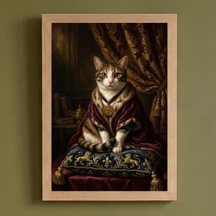 猫（エジプシャンマウ）のルネサンス風肖像画 油絵風アートA4額装