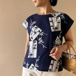 浴衣反物から アロハシャツ 藍に藤 メンズL | iichi 日々の暮らしを