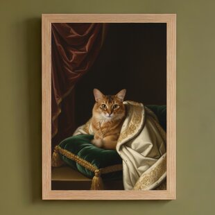 猫（アメリカンショートヘア）の花に囲まれた油絵風アート A4額装