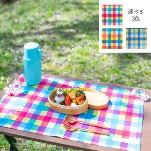 ハンドメイド チェリーブロッサム ランチョンマット&給食袋 カラフルチェックのランチョンマット ｜サイズ変更対応 | iichi 日々の