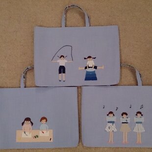 1点限定☆クロスステッチ刺繍：働く車☆レッスンバッグとくつ入れの
