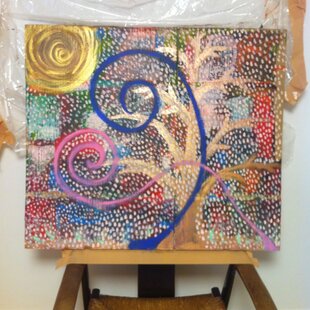○『太陽と新緑の緑富士』○がんどうあつし絵画油絵F4号グリーン額付 