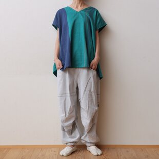 古布リメイク 藍染パッチワイドパンツ 刺し子 オリジナル ハンドメイド