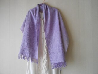 手紡ぎ手織り　綿100％の紫ストールの画像