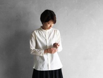 綿ウールタイプライタークロスシャツブラウスsize2（きなり）【レディス】の画像