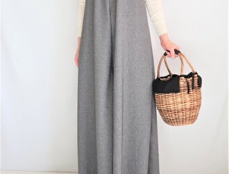 深Vネックオールインワン♡ロング丈♪杢調ブラック×ホワイトとろみ素材♡の画像