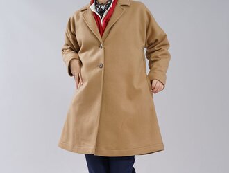 【2着限定 wafu】リネン×ウール 厚地 暖かい 柔らかい チェスターコート ロング丈 / ベージュ h023f-bej3の画像