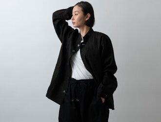 木間服装製作 jacket リネン black｜unisex freesizeの画像