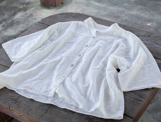 受注製作【白】風が通る　涼しい大人のふだん着に　リネンレーヨンシャツ　着回し抜群の画像