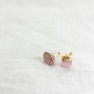 Pink Tourmarine pierced earrings w/ JapaneseLacquer, GoldLeaf