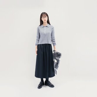 どんな場面でも安心な 上質 チノタイプ 黒 綿混 ロングスカート ブラック ●ROSALIE●
