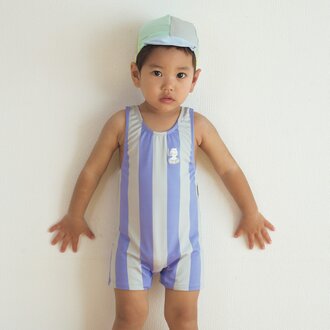 ベビーつなぎ　ブルーグレーストライプ　＜80.90.95cm＞