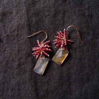 【K14gf】Labradorite × Garnet／ラブラドライト×ガーネット プチピアス