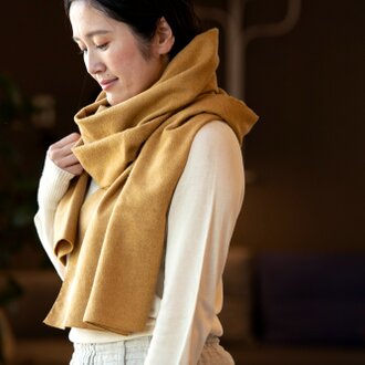 Organiccotton×Yak ネル生地大判マフラー【ボタニカルダイ／山桃】