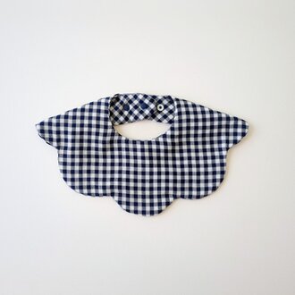 【３段階調節】《ふんわり撥水スタイ》ギンガムチェック・ネイビー・お花型