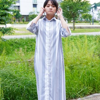 SALE!!播州織　ランダムストライプ　リンクコーデ　シャツワンピース