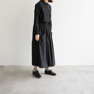 タイプライターコットンダブルギャザースカート/black