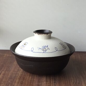 リムポット　鳥彫 青