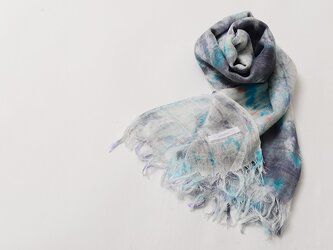 国産シルク100％手描き染めストール　blue&gray&pinkの画像