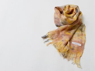 国産シルク100％手描き染めストール　yellow&pink&grayの画像