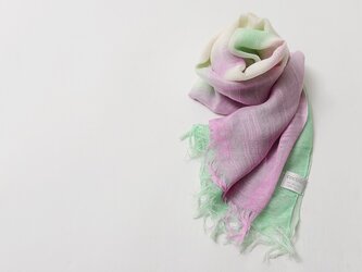 国産シルク100％手描き染めストールpink&green-の画像