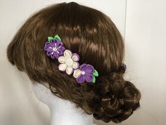 紫の小花とこてまりの髪飾りセット（成人式・七五三・ちりめん細工）の画像
