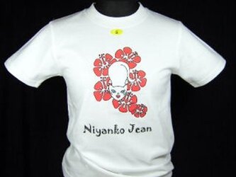 ★★オリ★赤いハイビスカスと★白猫のTシャツ・新品★★の画像