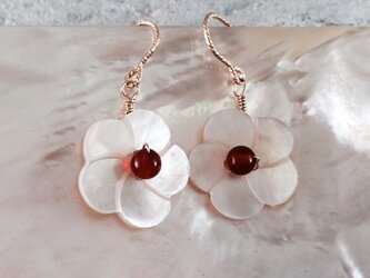 梅雪花◇貝 赤瑪瑙（めのう）ピアス/イヤリングの画像