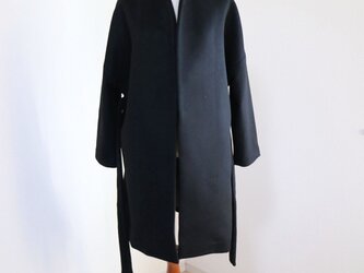 新作【ブラック】ウールノーカラーウエストベルト付コート♥の画像