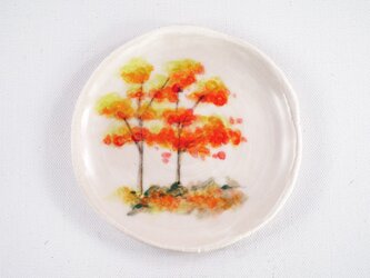陶板画-思い出の紅葉-下絵付けによる風景画の画像