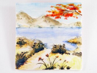 陶板画-晩秋の記憶-下絵付けによる風景画の画像