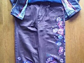 薔薇のジャケット+Tシャツ(ブラウス)+パンツ《手描きオーダーメイド作品》の画像