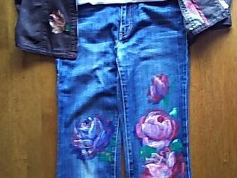 薔薇のジャケット+Tシャツ(ブラウス)+パンツ《手描きオーダーメイド作品》の画像